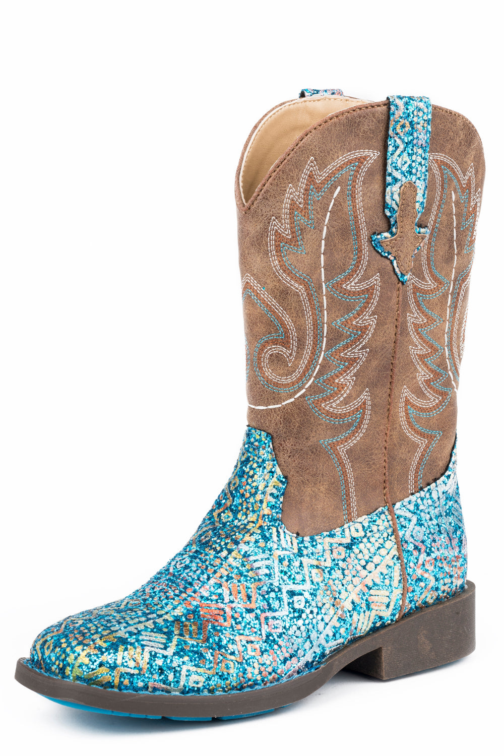 Roper Kids Boots | Glitter Aztec | Blue Glitter / Brown