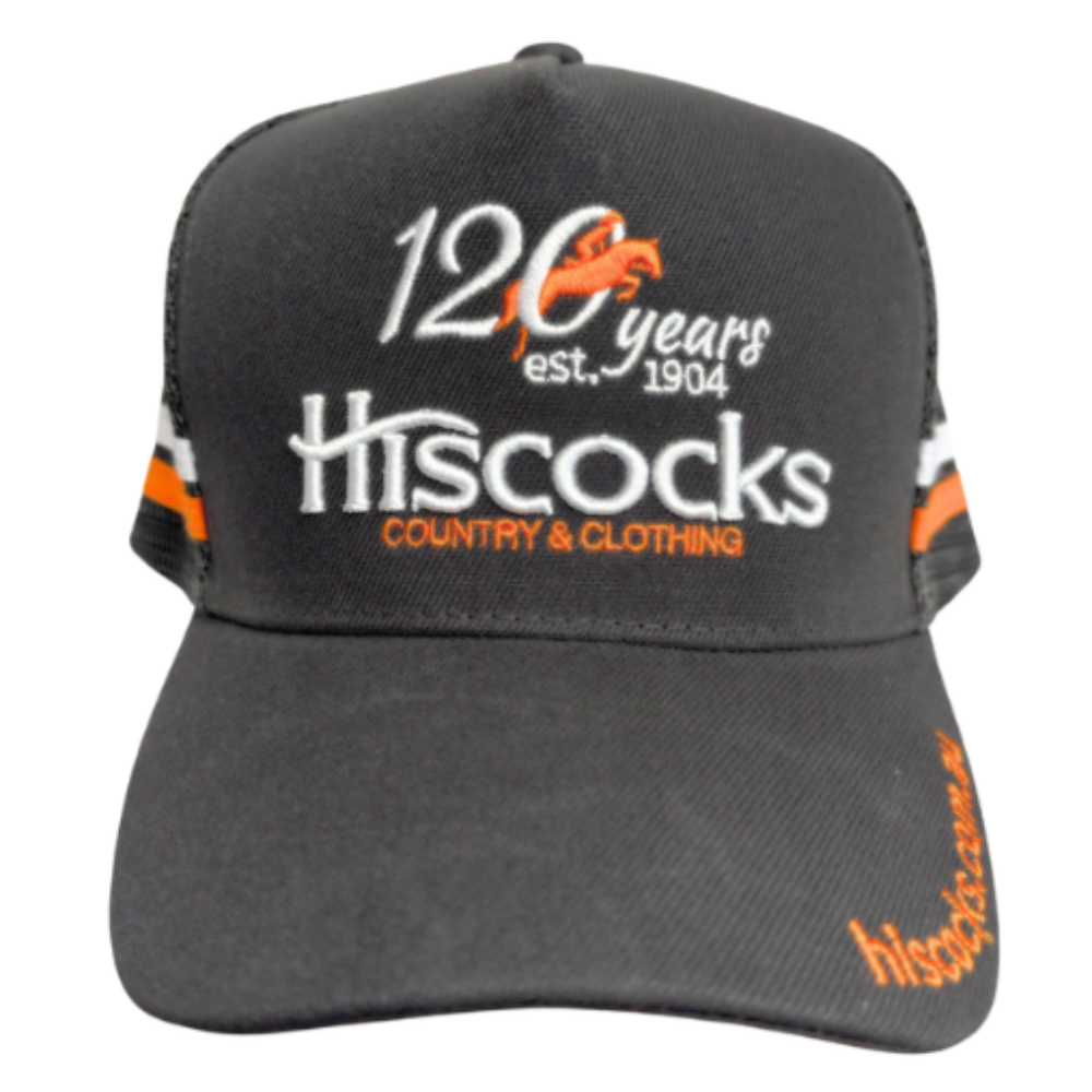 Hiscocks Logo Cap | 120 Year Celebration | Trucker Style | Charcoal