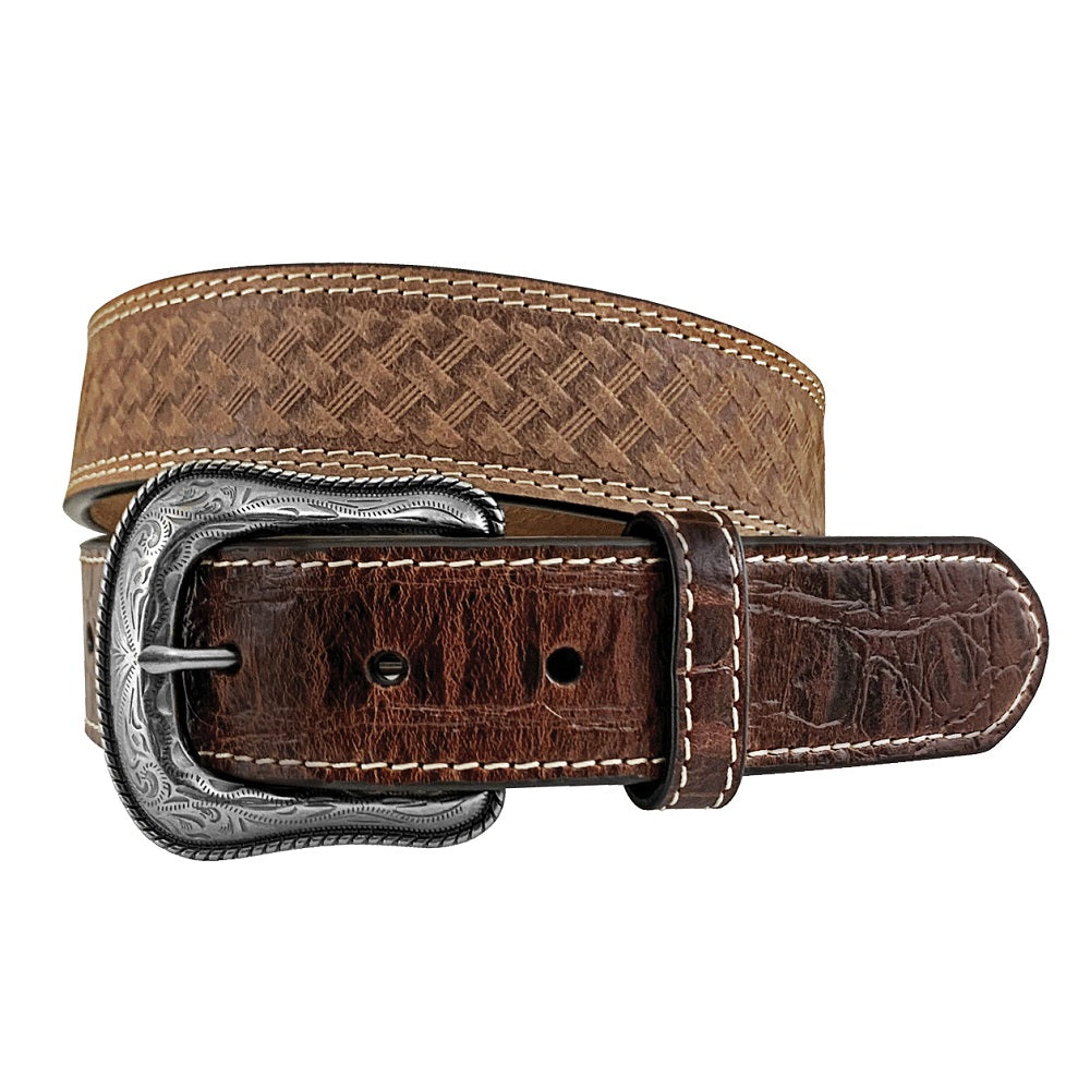 Roper Mens Belt | Basketweave with Croc Emboss | Brown