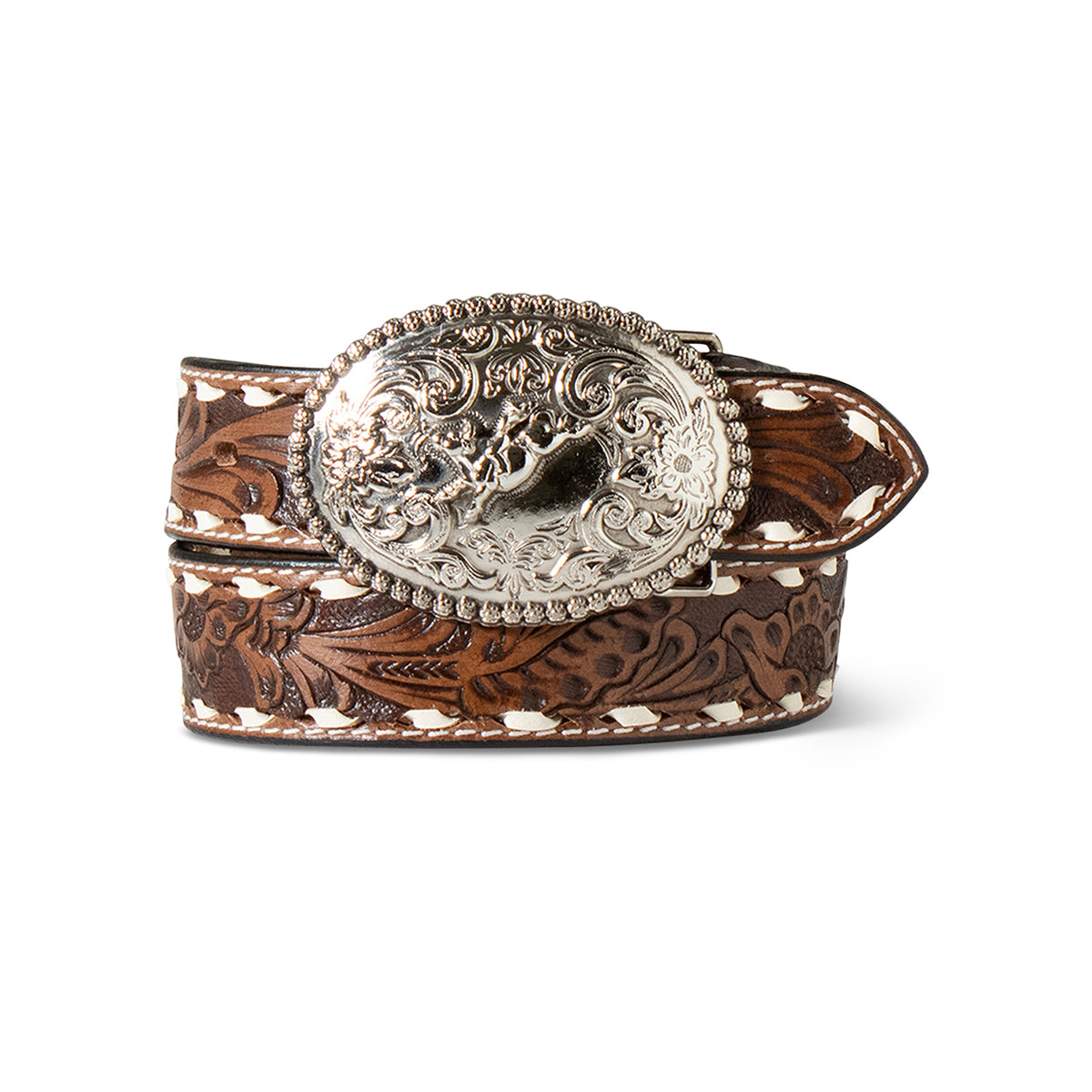 Ariat Boys Belt | Hand Tooled Floral Belt | Brown