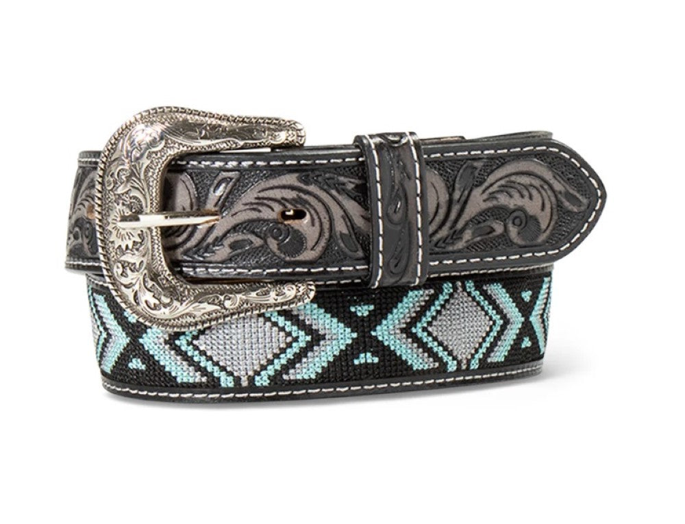 Ariat Mens Belt | Embroidered Inlay | 1 1/2 Inch | Black/Brown