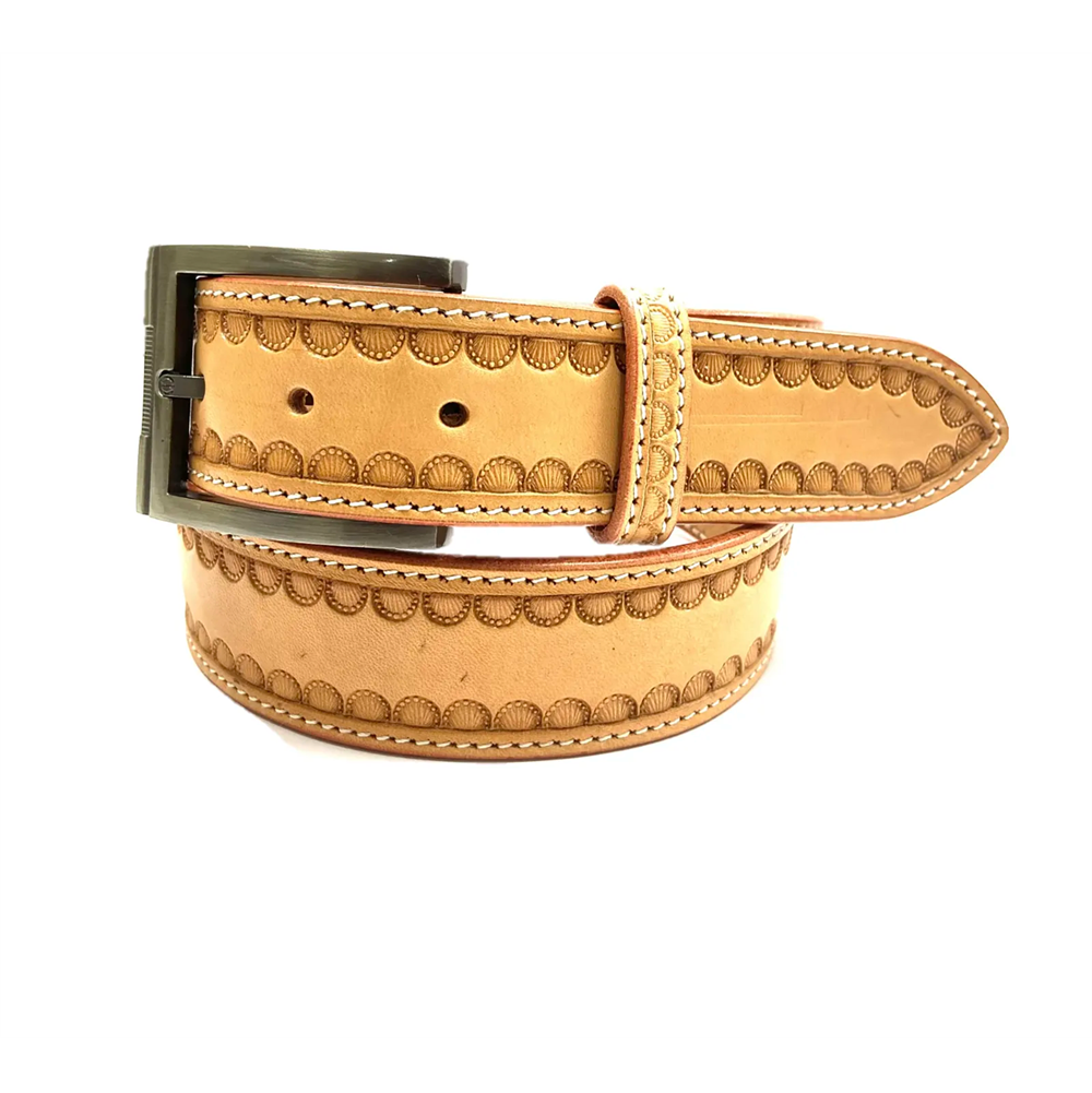 TopRail Equine Mens Belt | Tooled | Light Tan