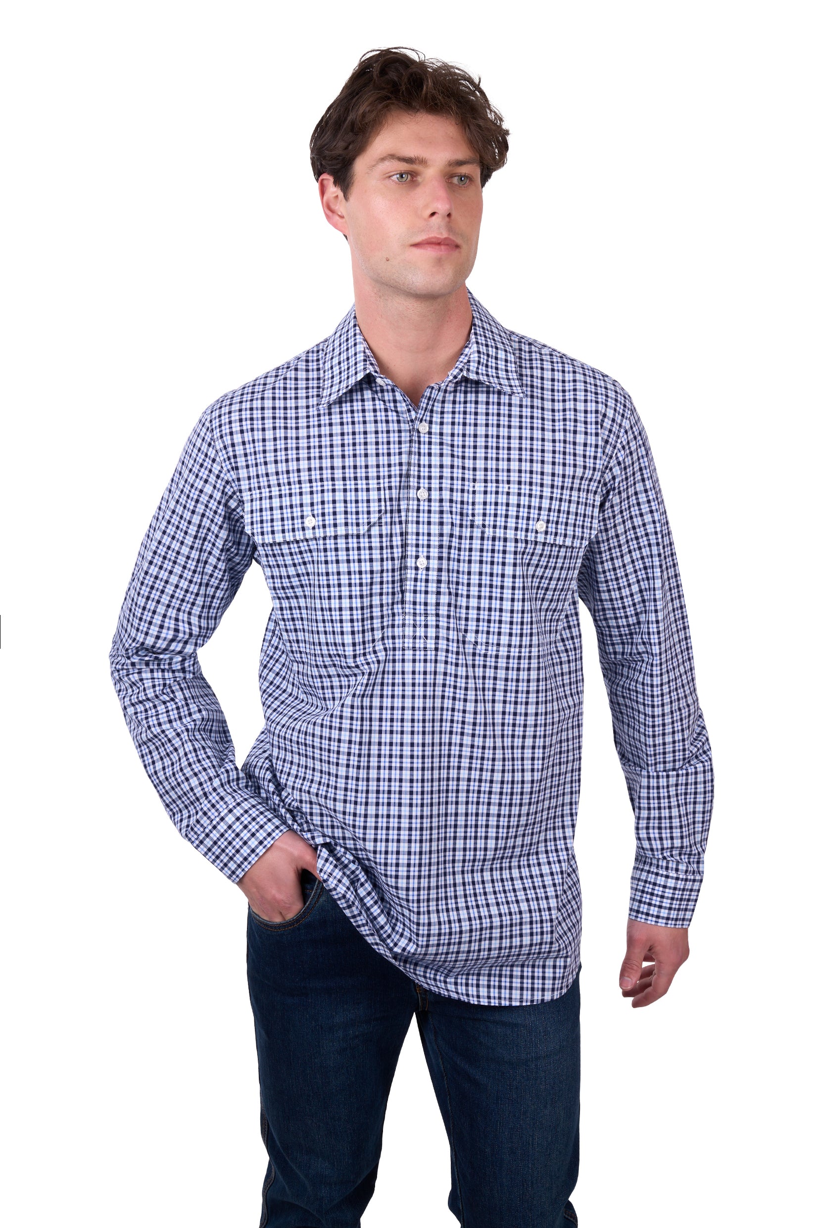 Hard Slog Mens Shirt | Coney Half Placket | Navy / Blue