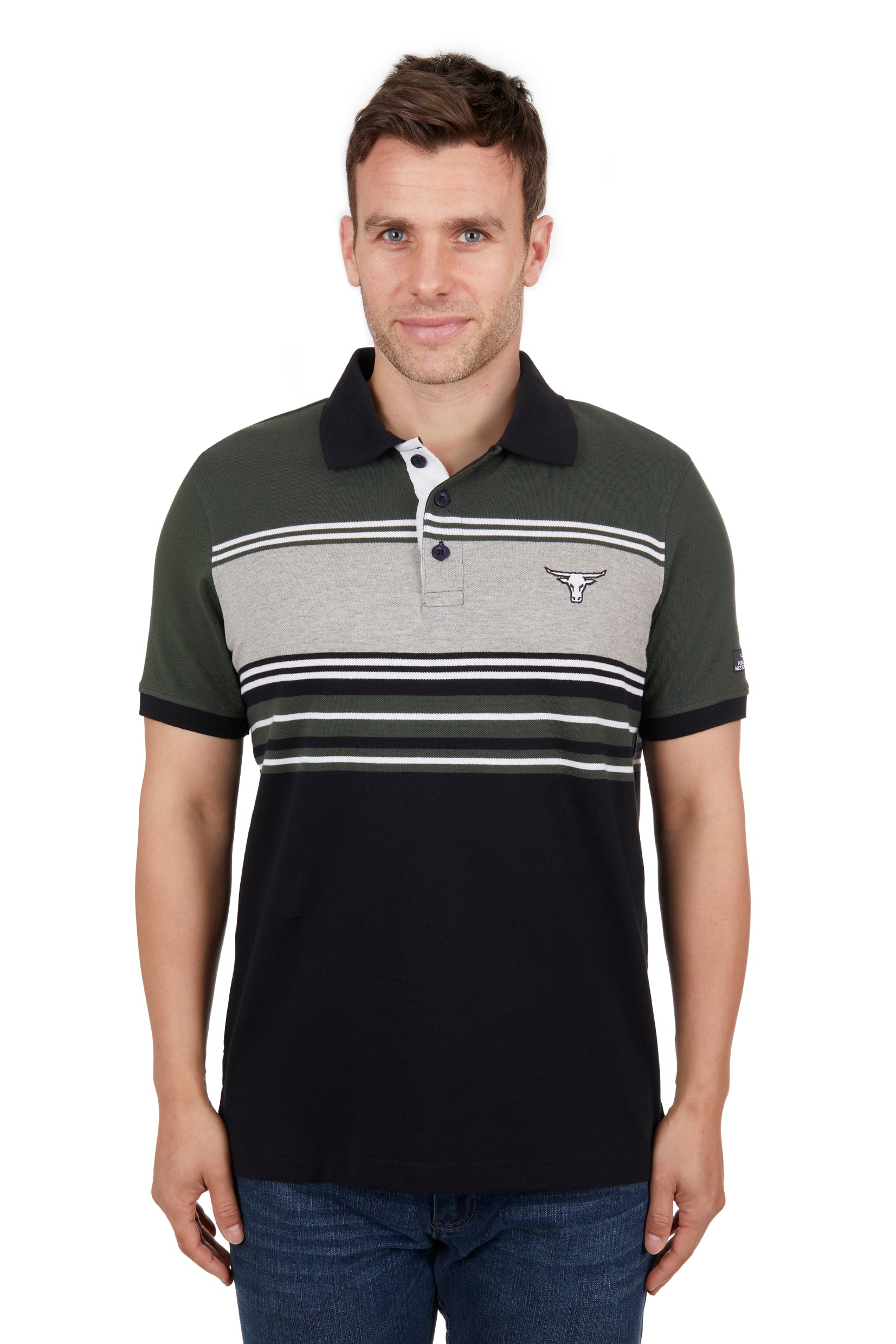 Pure Western Mens Polo | Beck | Black / Green