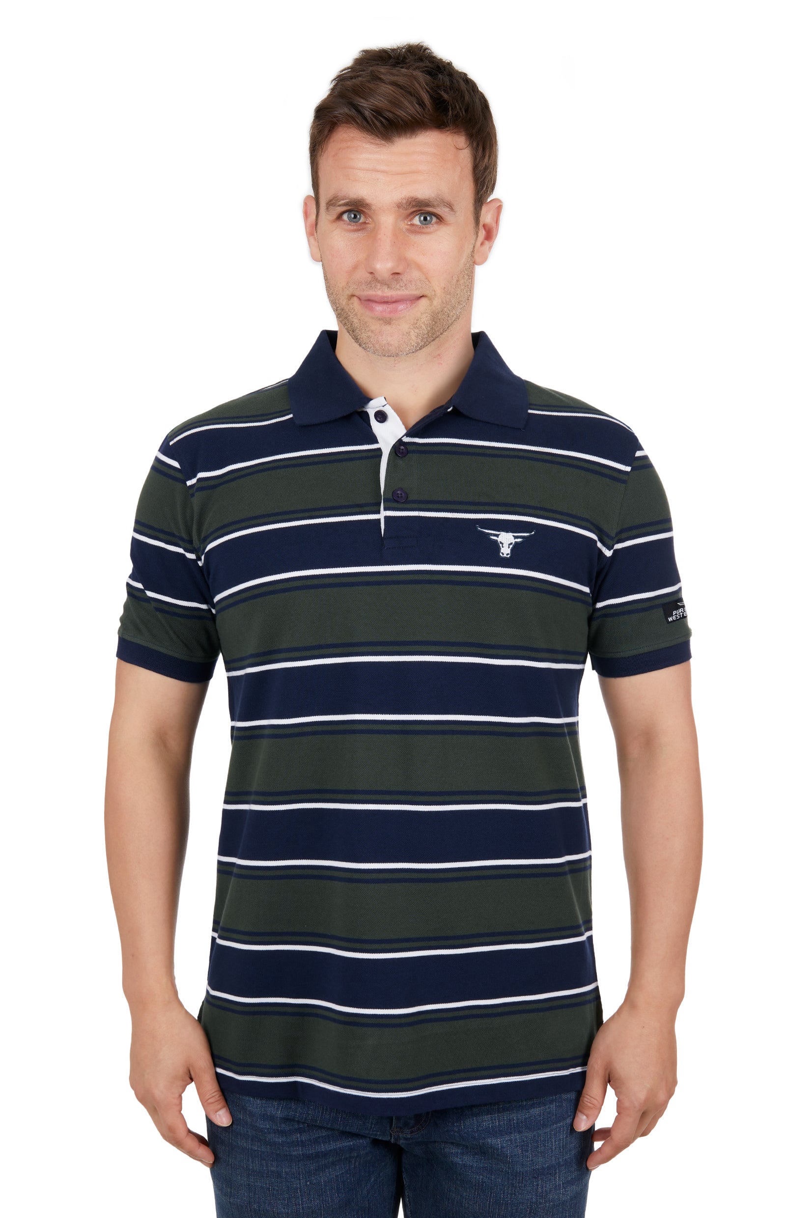 Pure Western Mens Polo | Carl | Navy / Green