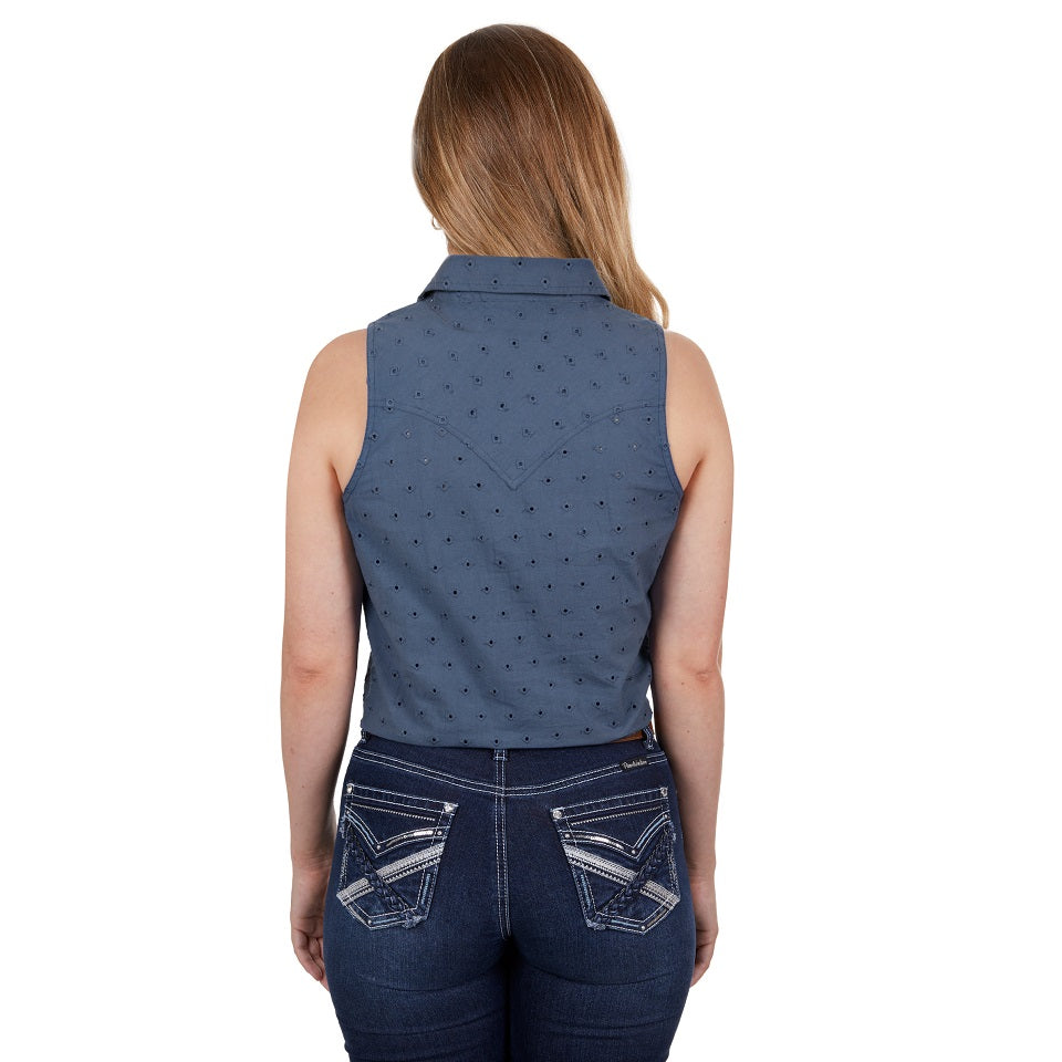 Pure Western Womens Sleeveless Shirt | Lola | Blue
