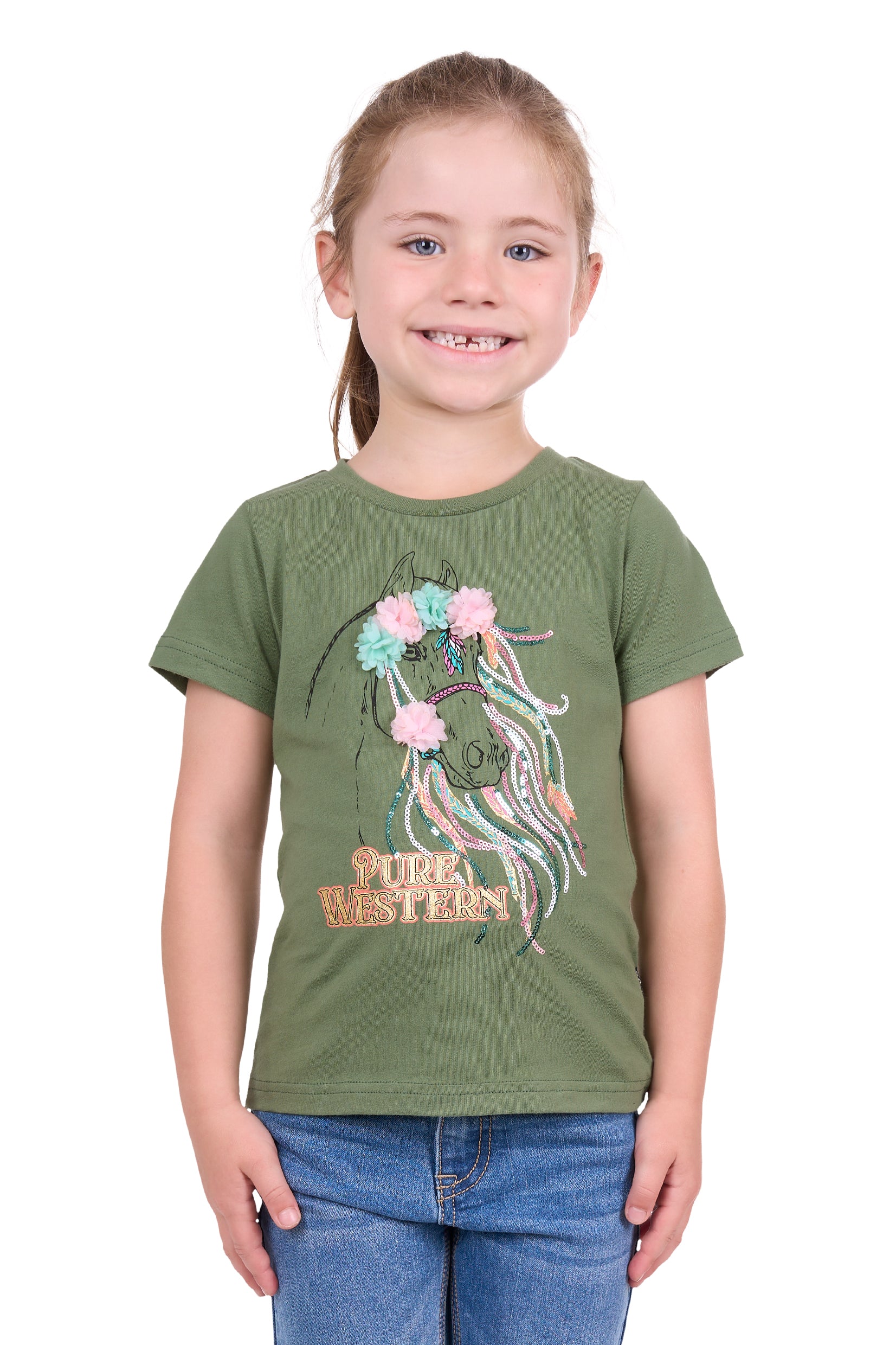 Pure Western Girls T-shirt | Camilla | Green