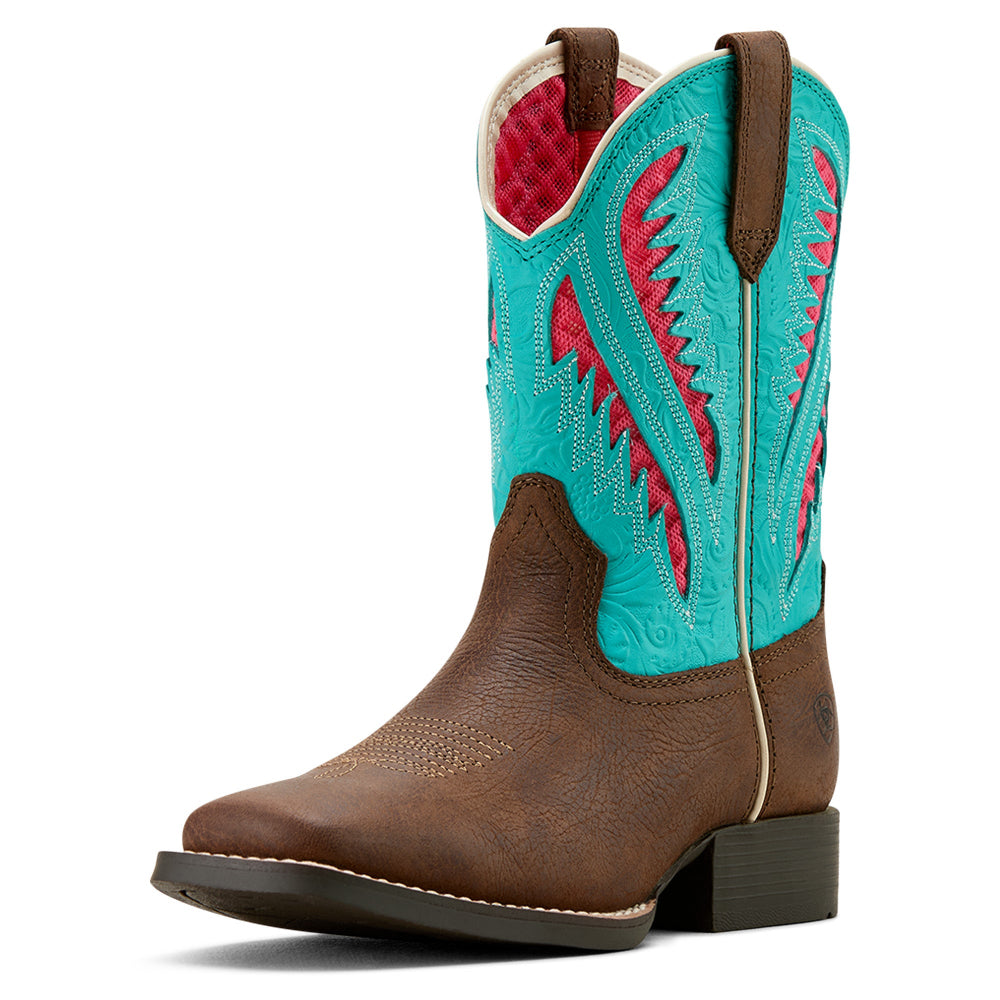 Ariat Kids Western Boots | Quickdraw Ventek | Rich Clay / Turqouise Floral Emboss