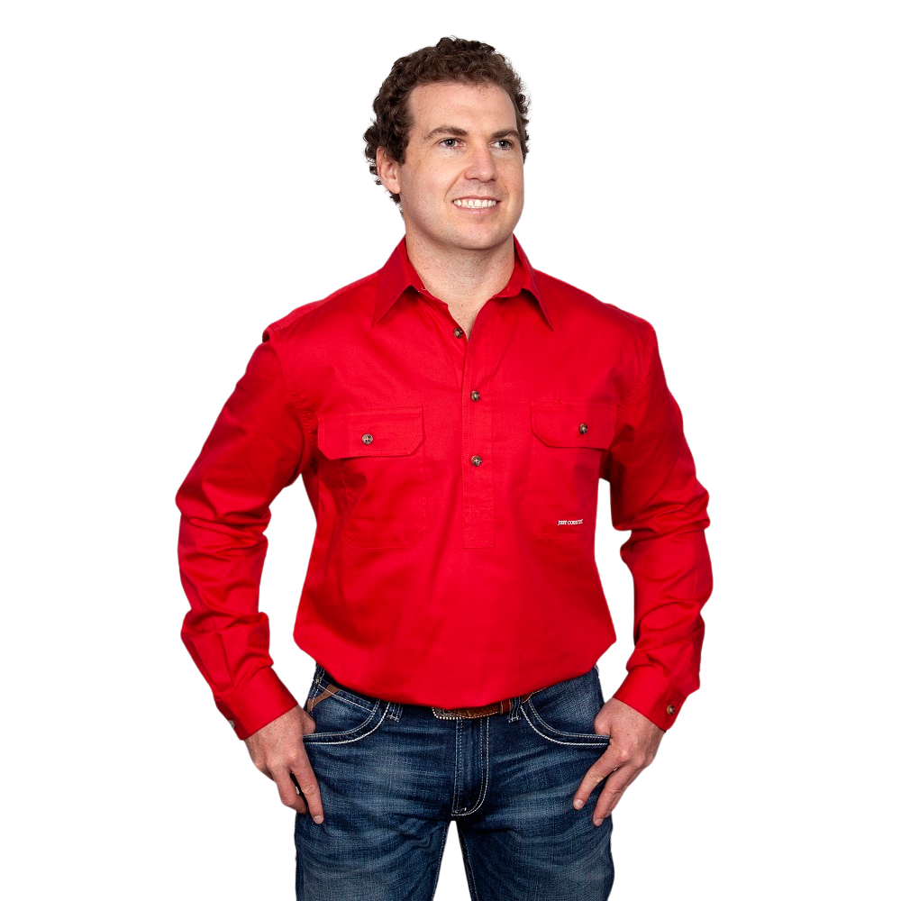 Just Country Mens Cameron Shirt | Half Button | Chilli