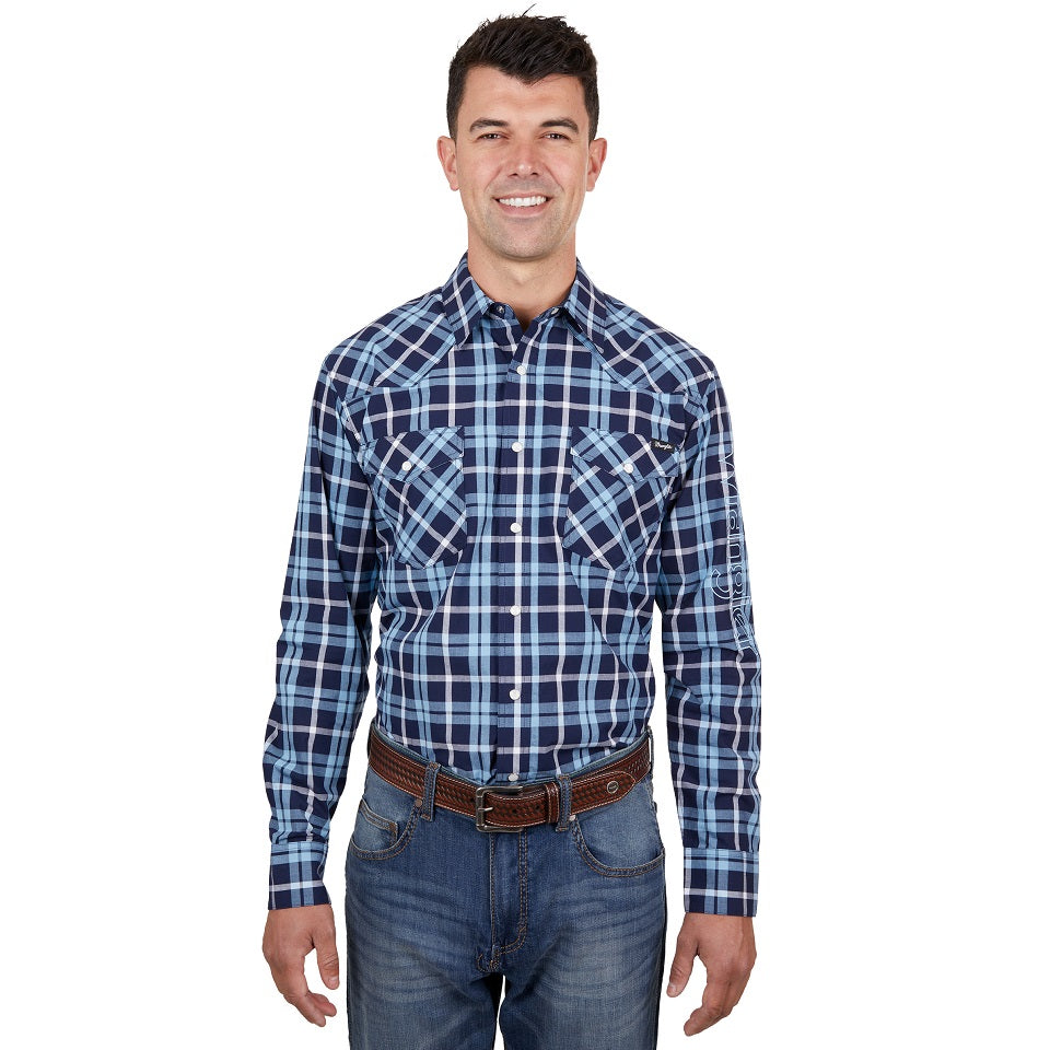 Wrangler Mens Shirt | Ben | Long Sleeve Logo | Navy / Blue Check
