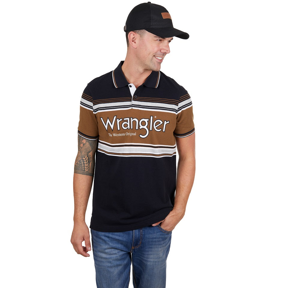 Wrangler Mens Polo Shirt | Kane | Black / Tan
