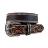 Roper Mens Belt | Genuine Leather with Buff Harness Floral end Tabs