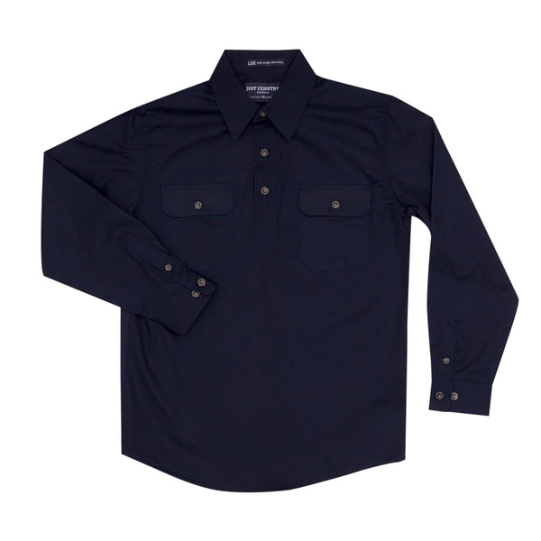 Just Country Boys Lachlan Shirt | Half Button | Navy - Hiscocks